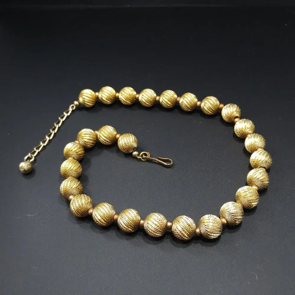 Vintage Napier Gold Textured Bead Necklace 1950s Signed 17” - Picture 7 of 10